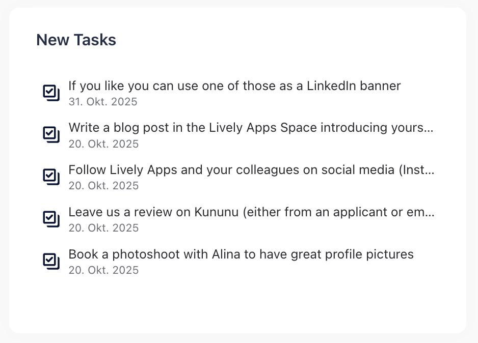 Screen of New Tasks metric in Usage Statistics