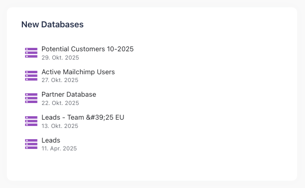 Screen of New Databases metric in Usage Statistics