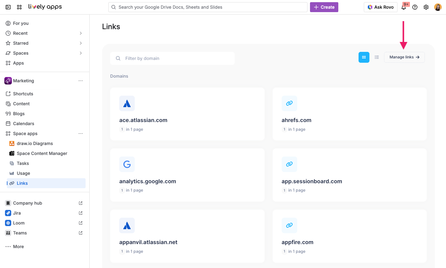 Screen of Link Management overview 