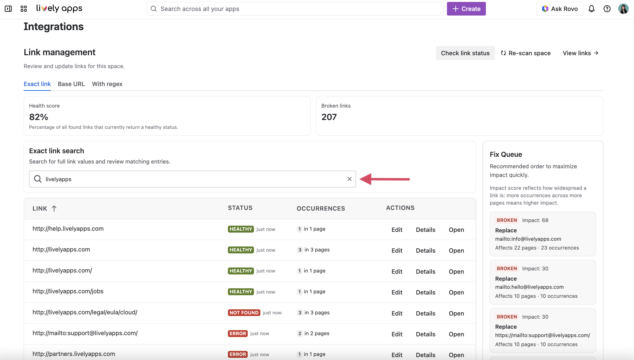 Searching in Link Management