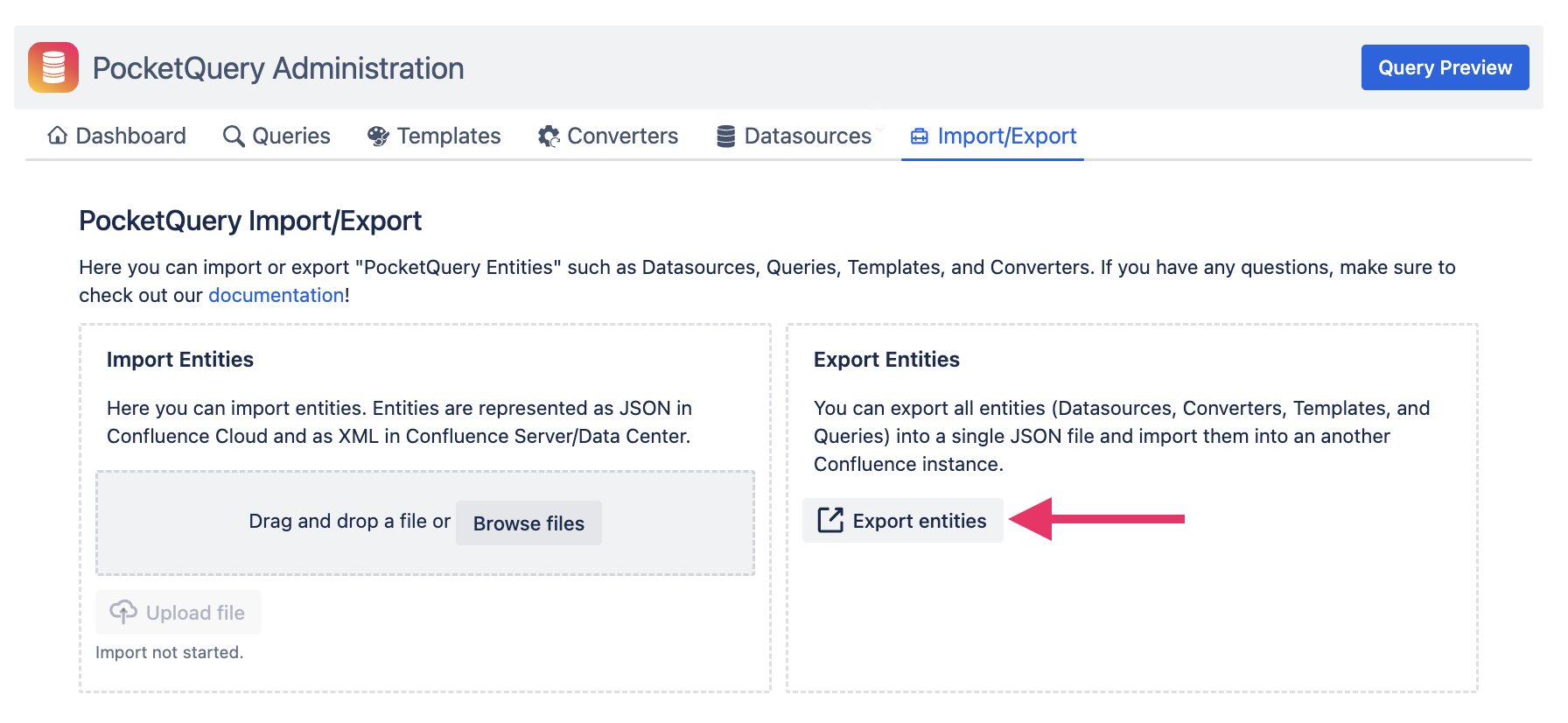 Export entities button