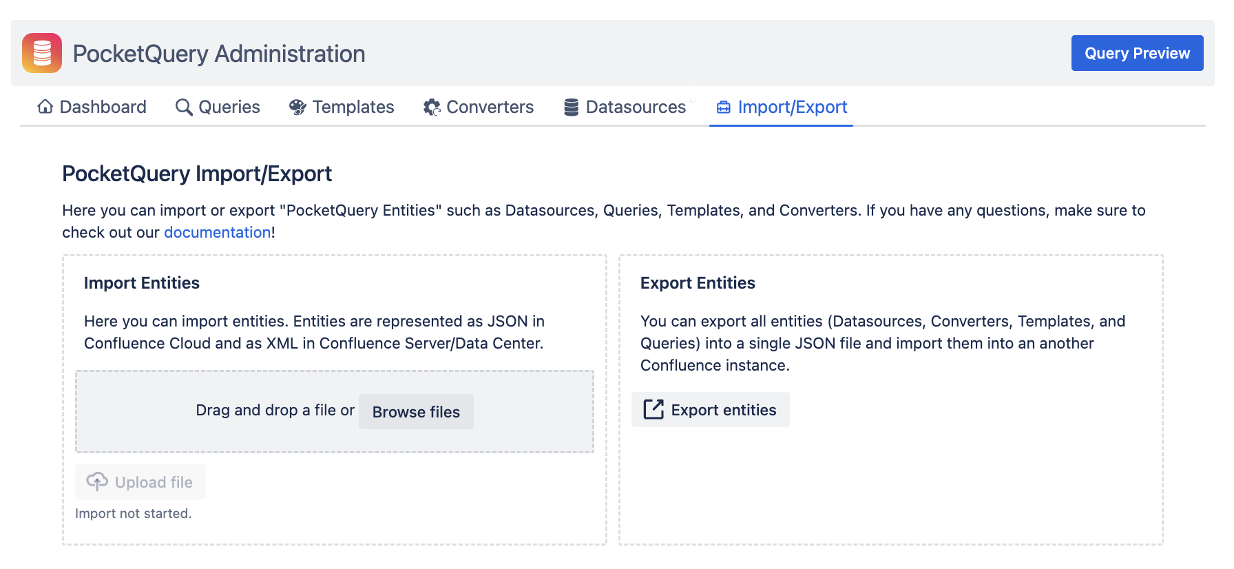 Import-Export UI in PocketQuery Administration