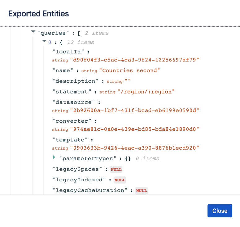 Exported Entities details