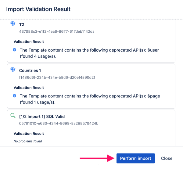 Perform import button