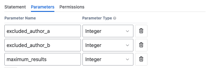 Screen of Query parameters