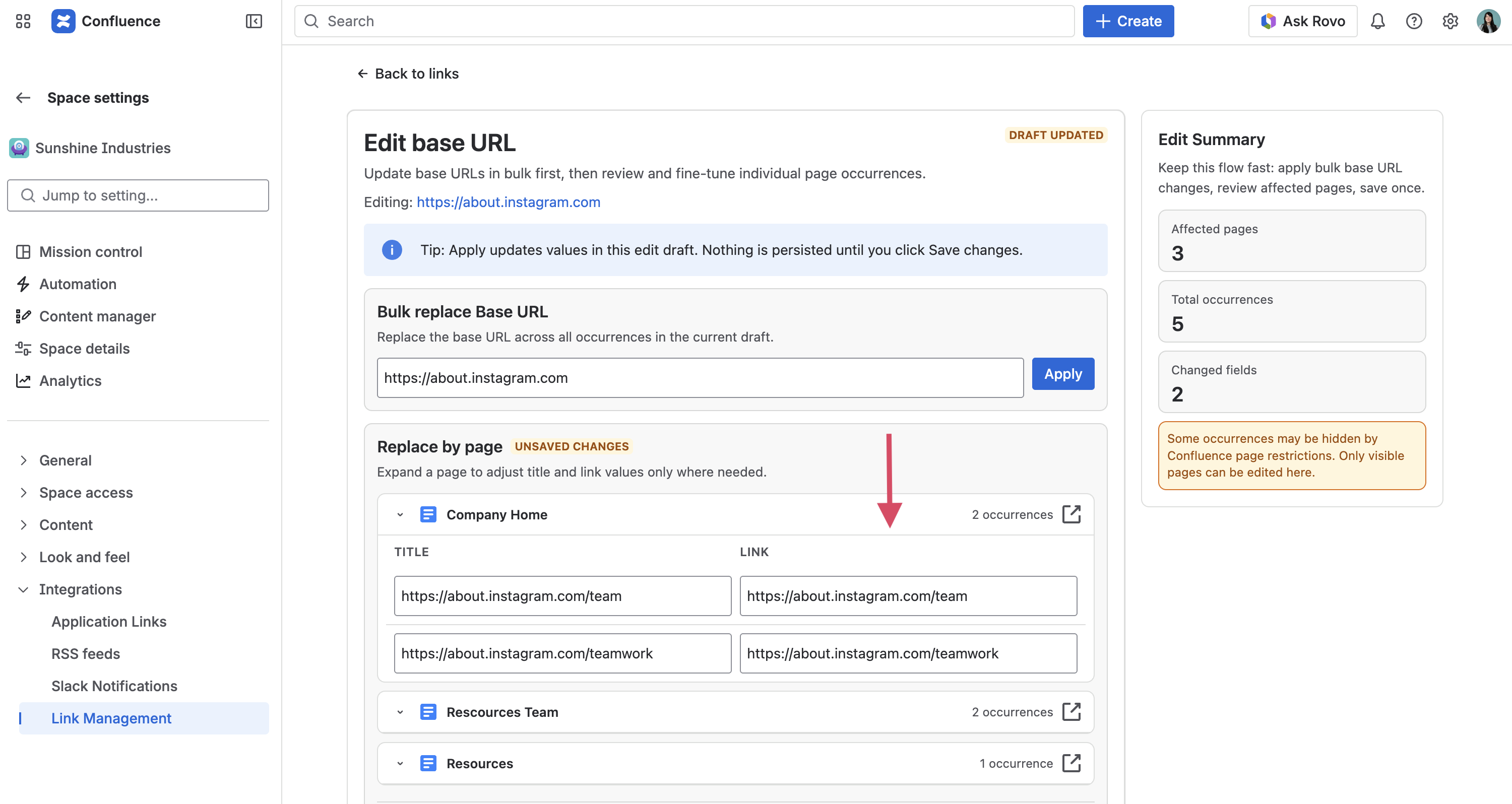 Replace by page section