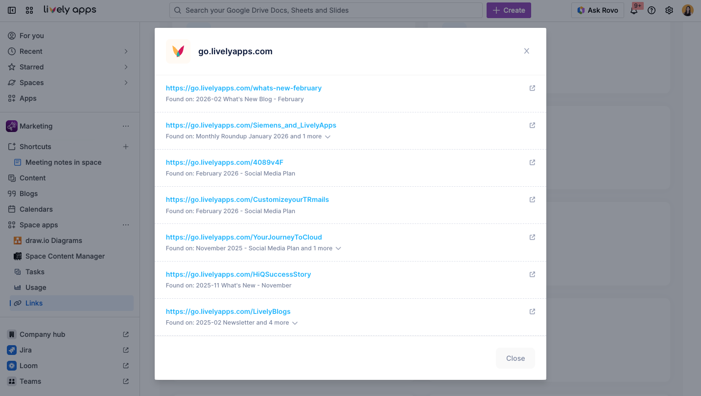 Link Management card details