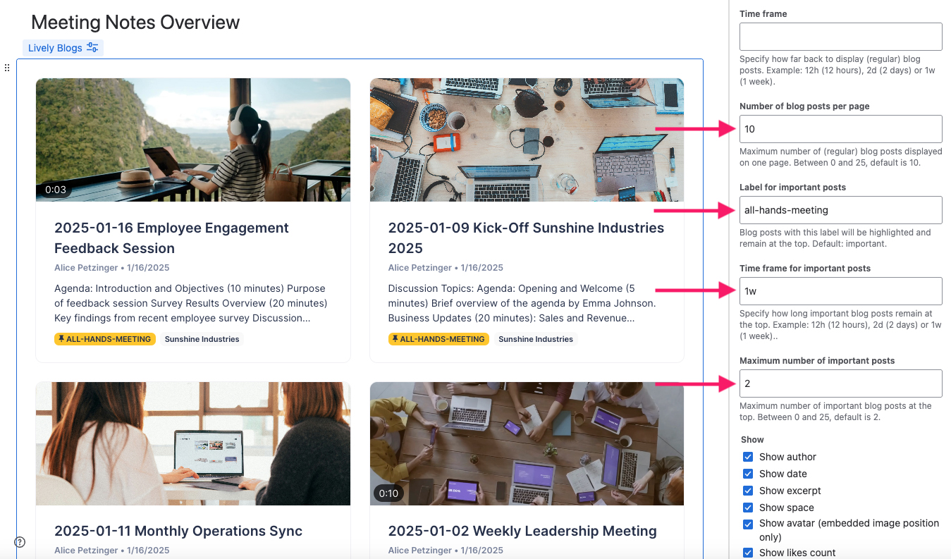 Customization options for pinned posts and pages