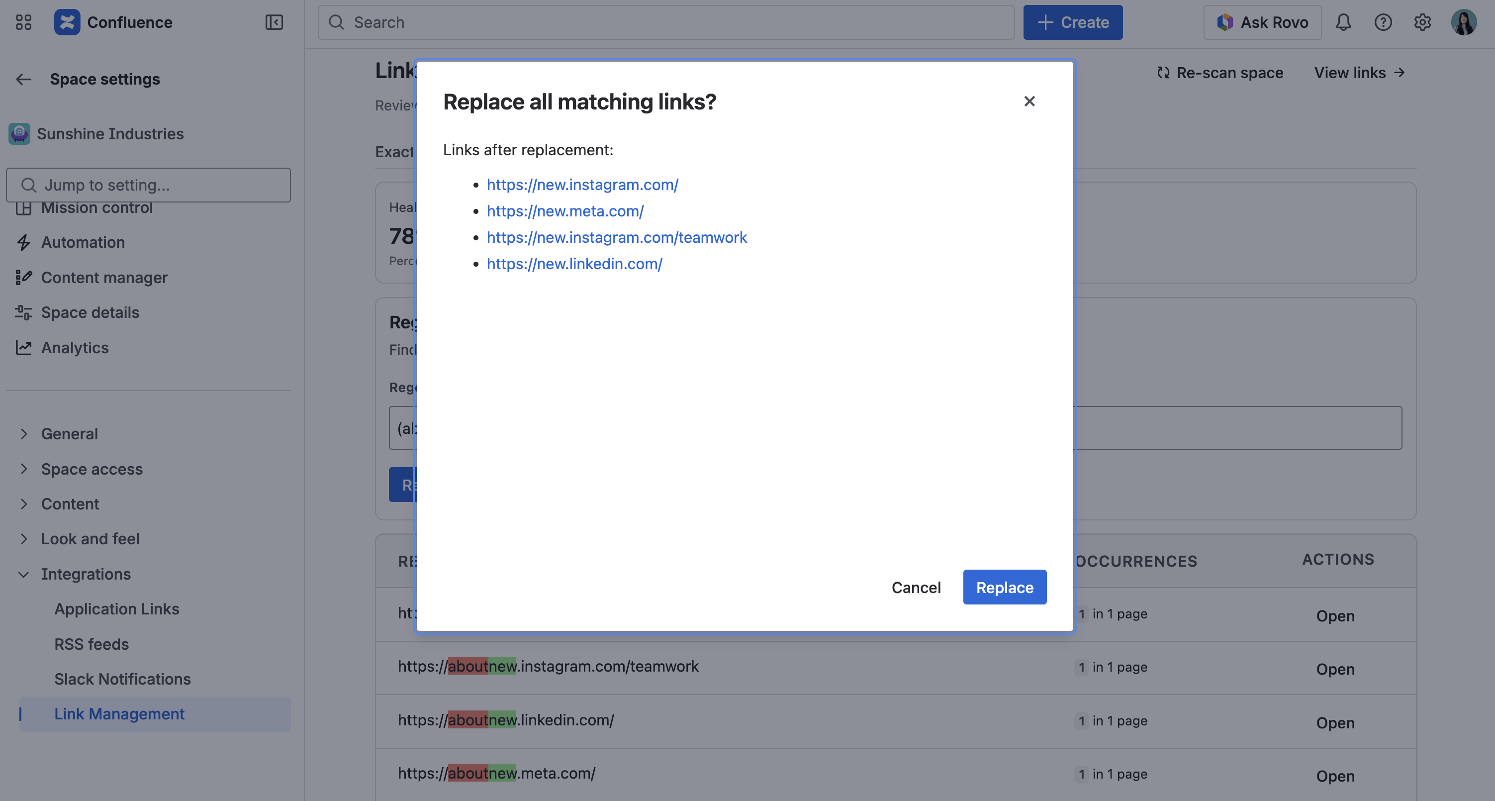 Confirm replacing the links