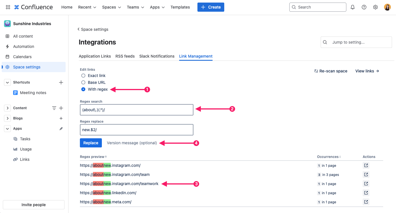 Replacing links using regex expressions