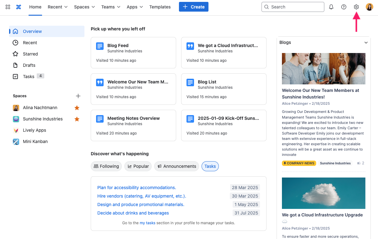 Lively Blogs feed on the Confluence dashboard 