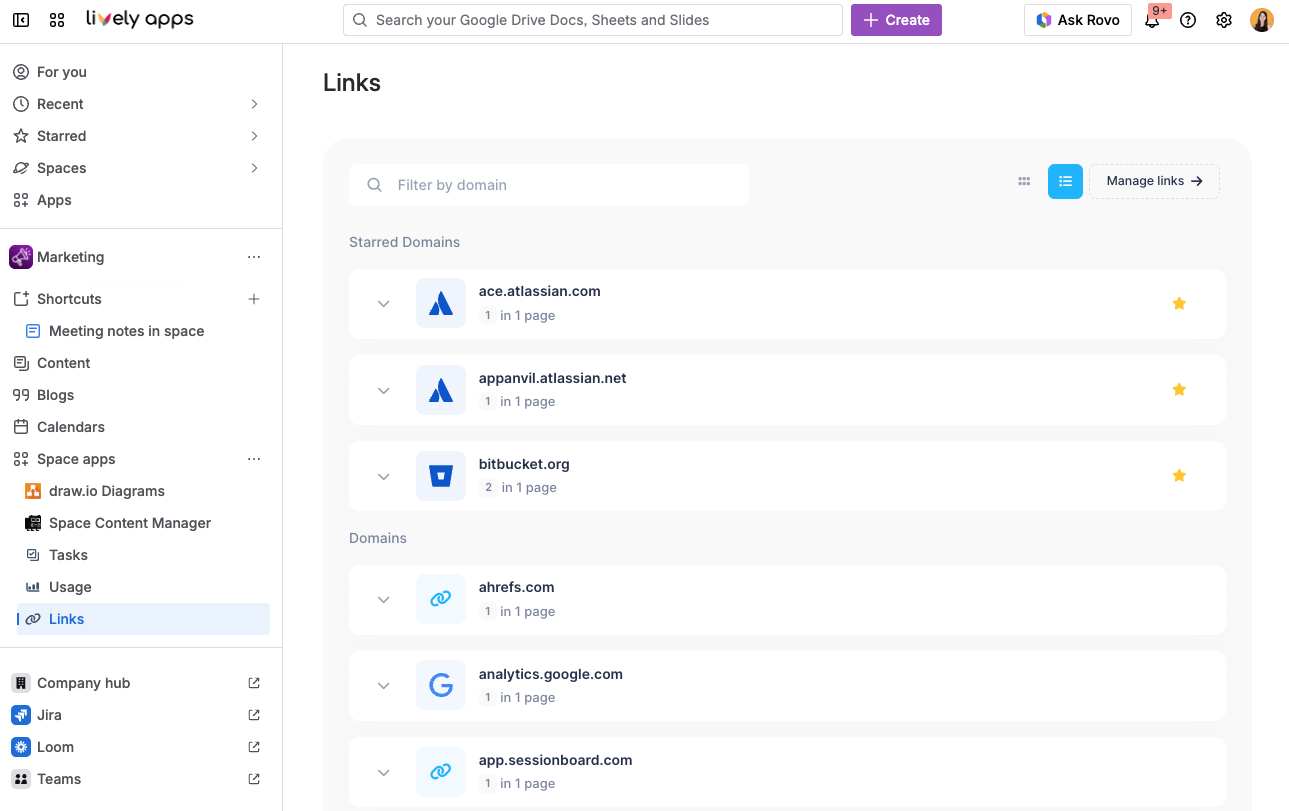 Starred Domains in Link Management
