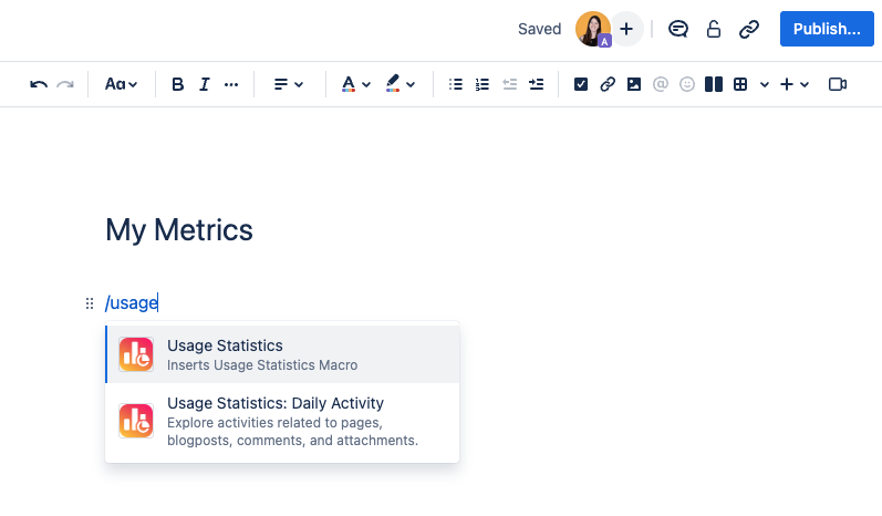 Insert Usage Statistics using the slash command