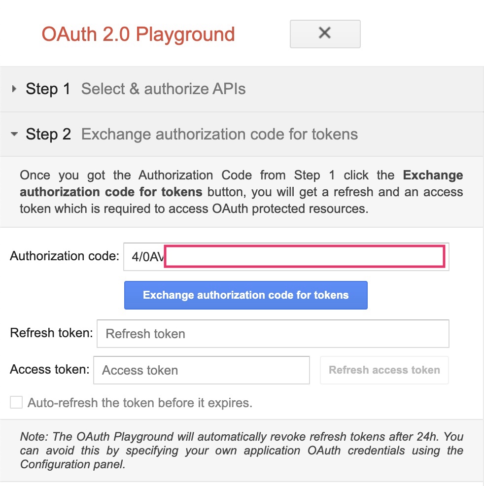 OAuth Playground Step 2