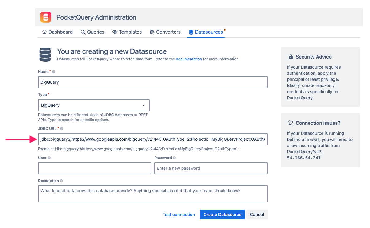 Creating a Datasource with Google BigQuery in PocketQuery