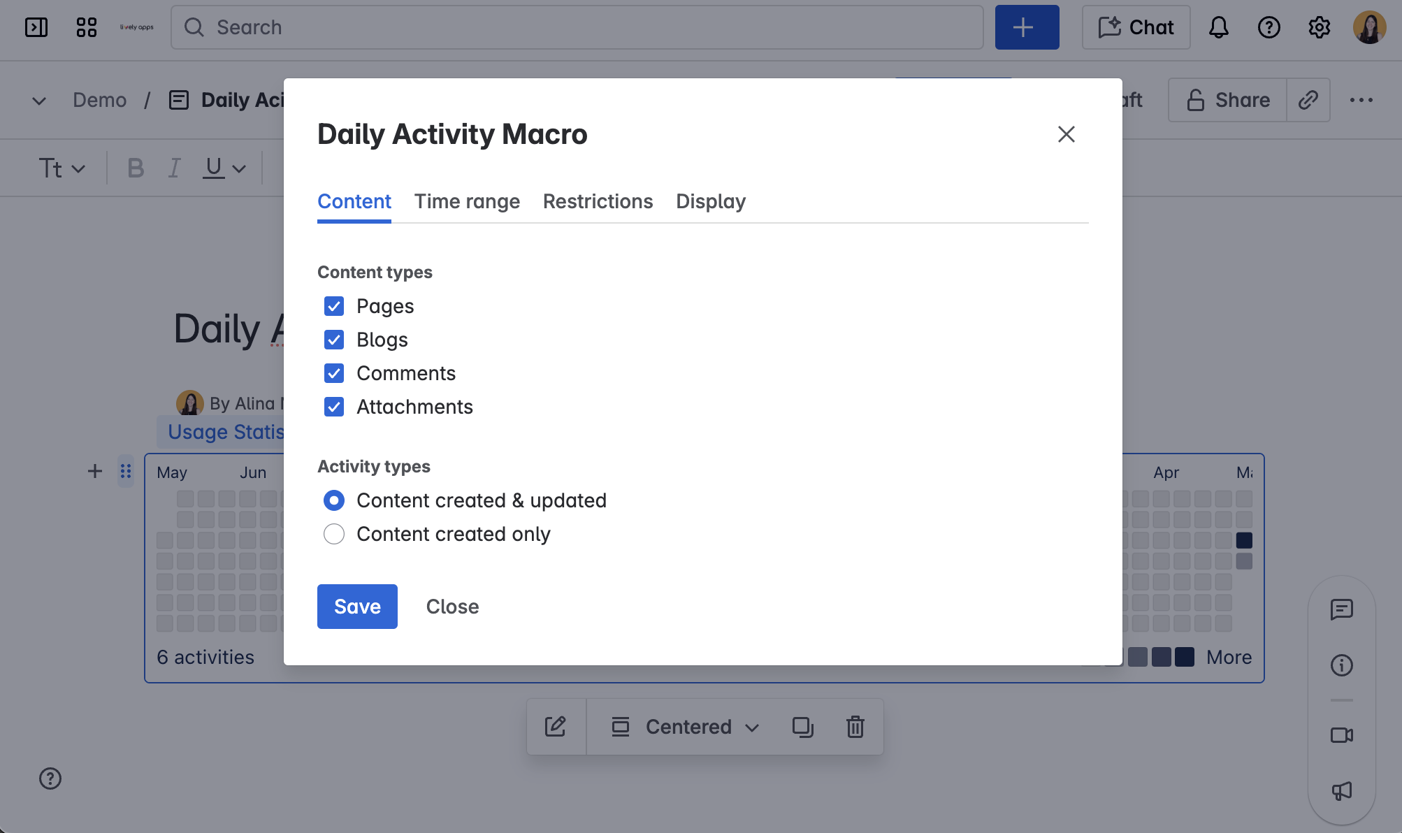 Daily Activity macro configuration