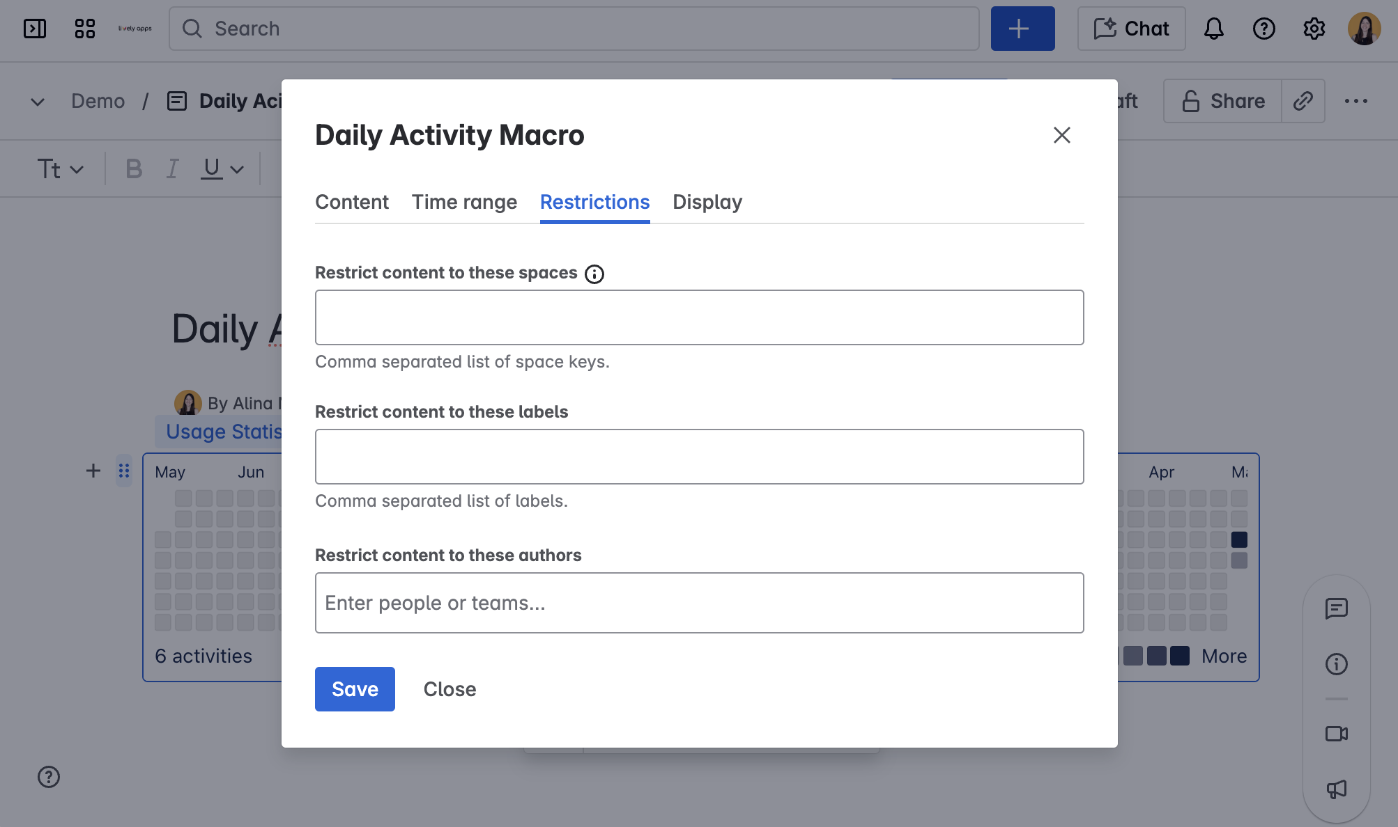 Daily Activity restriction settings