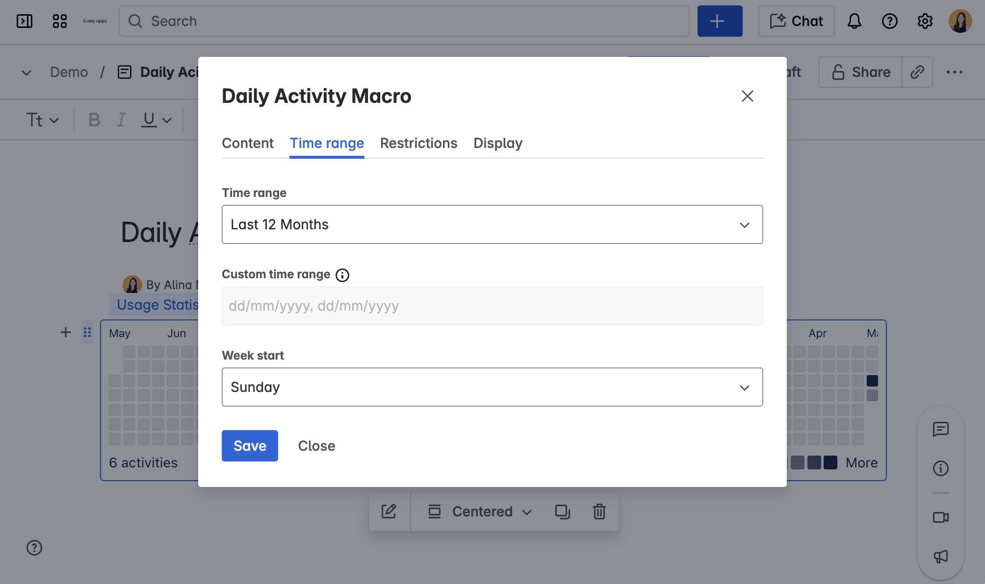 Daily Activity time range settings