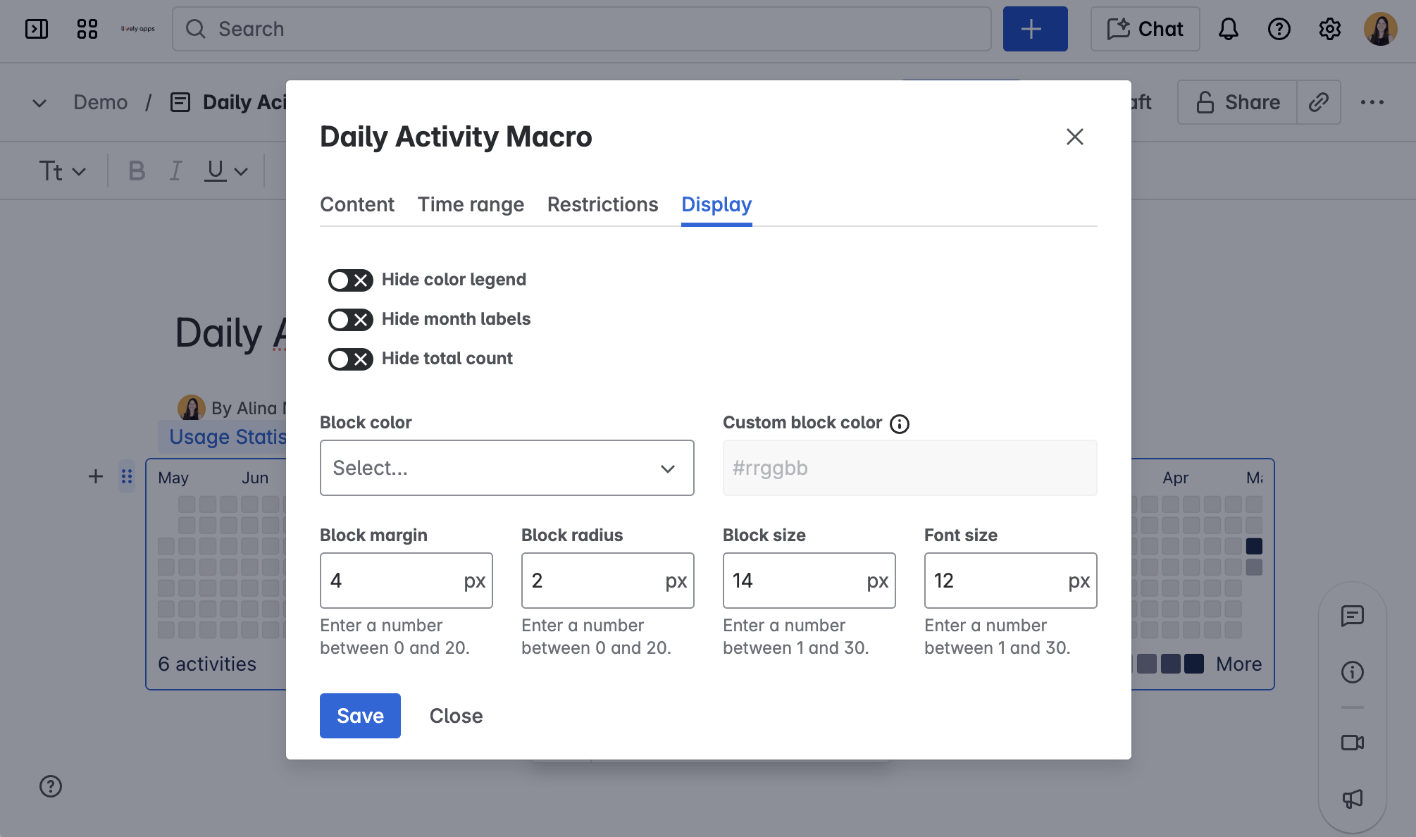 Daily Activity display options