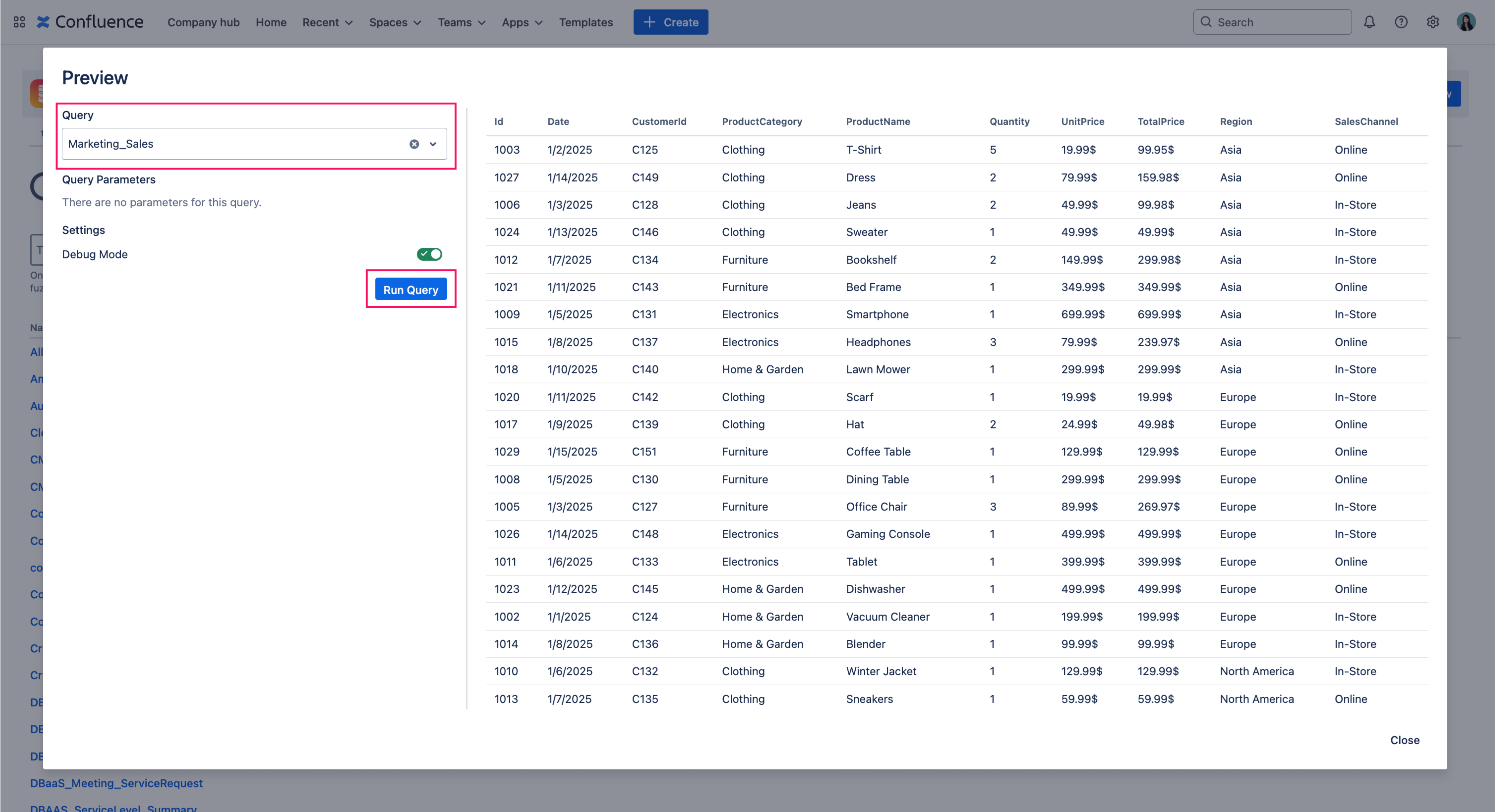 Open modal with Query Preview in PocketQuery Administration