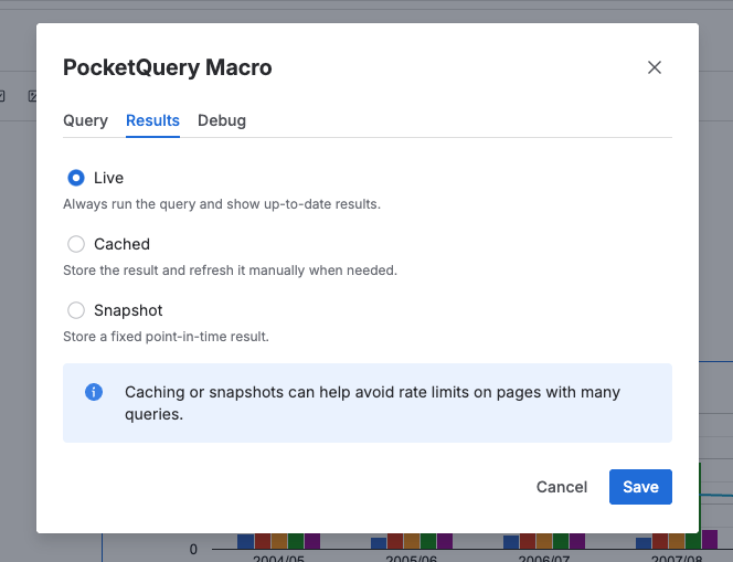 Screen of the PocketQuery Results tab
