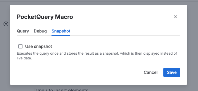 Screenshot of macro settings in PocketQuery