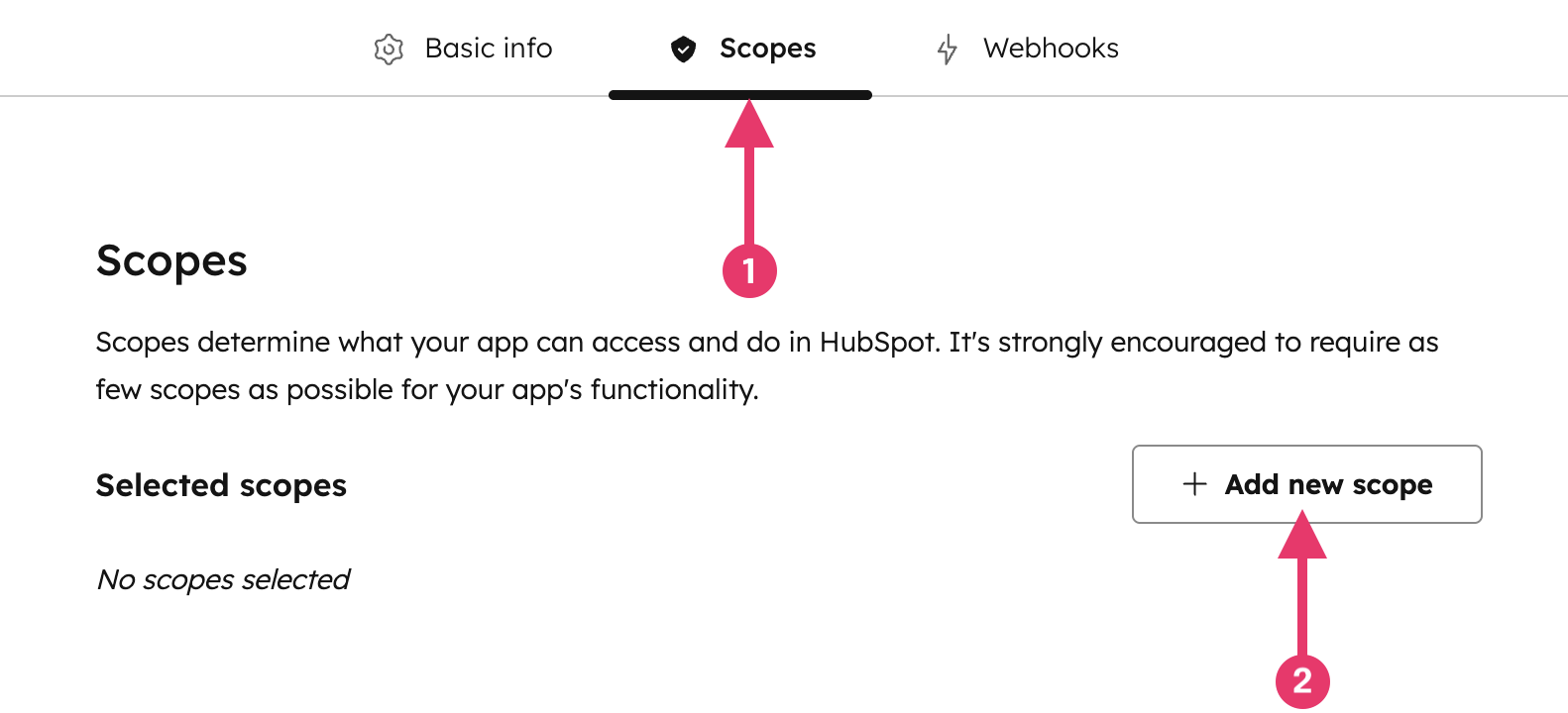 Screenshot of HubSpot scope settings