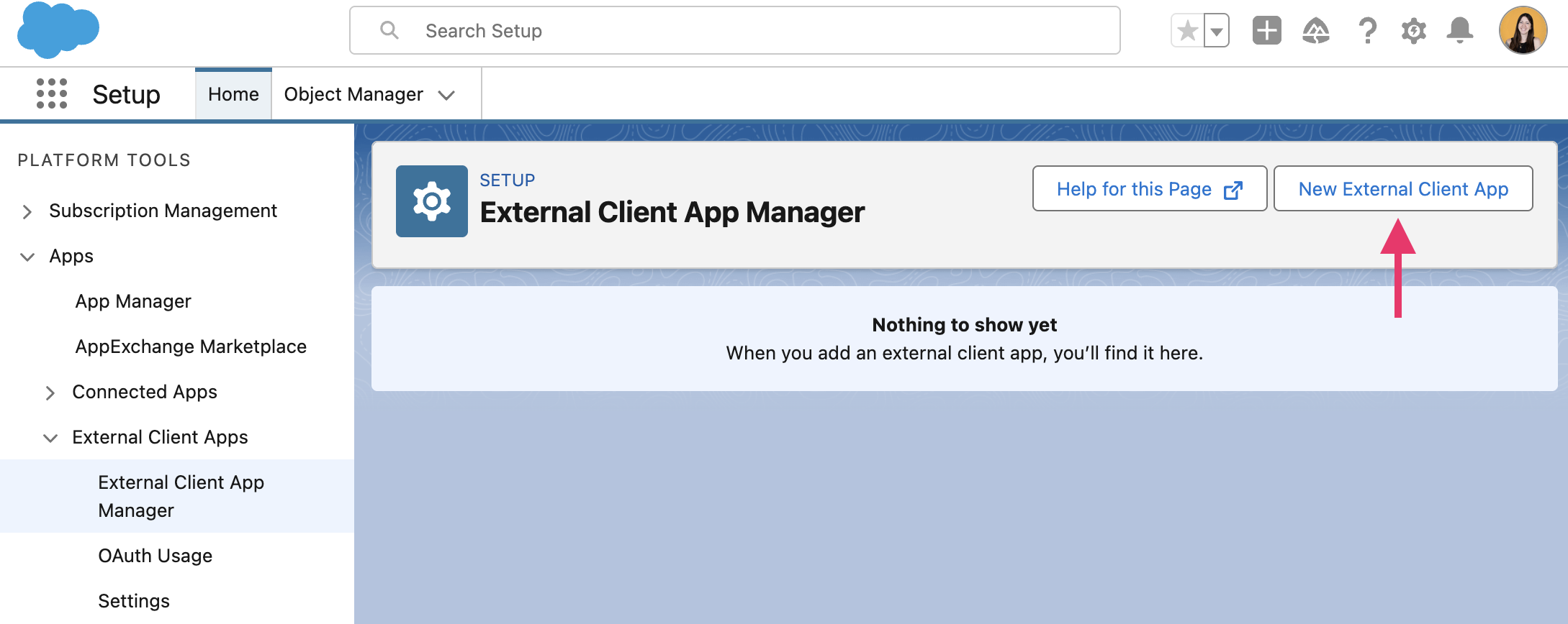 Screen of Salesforce Settings App Manager