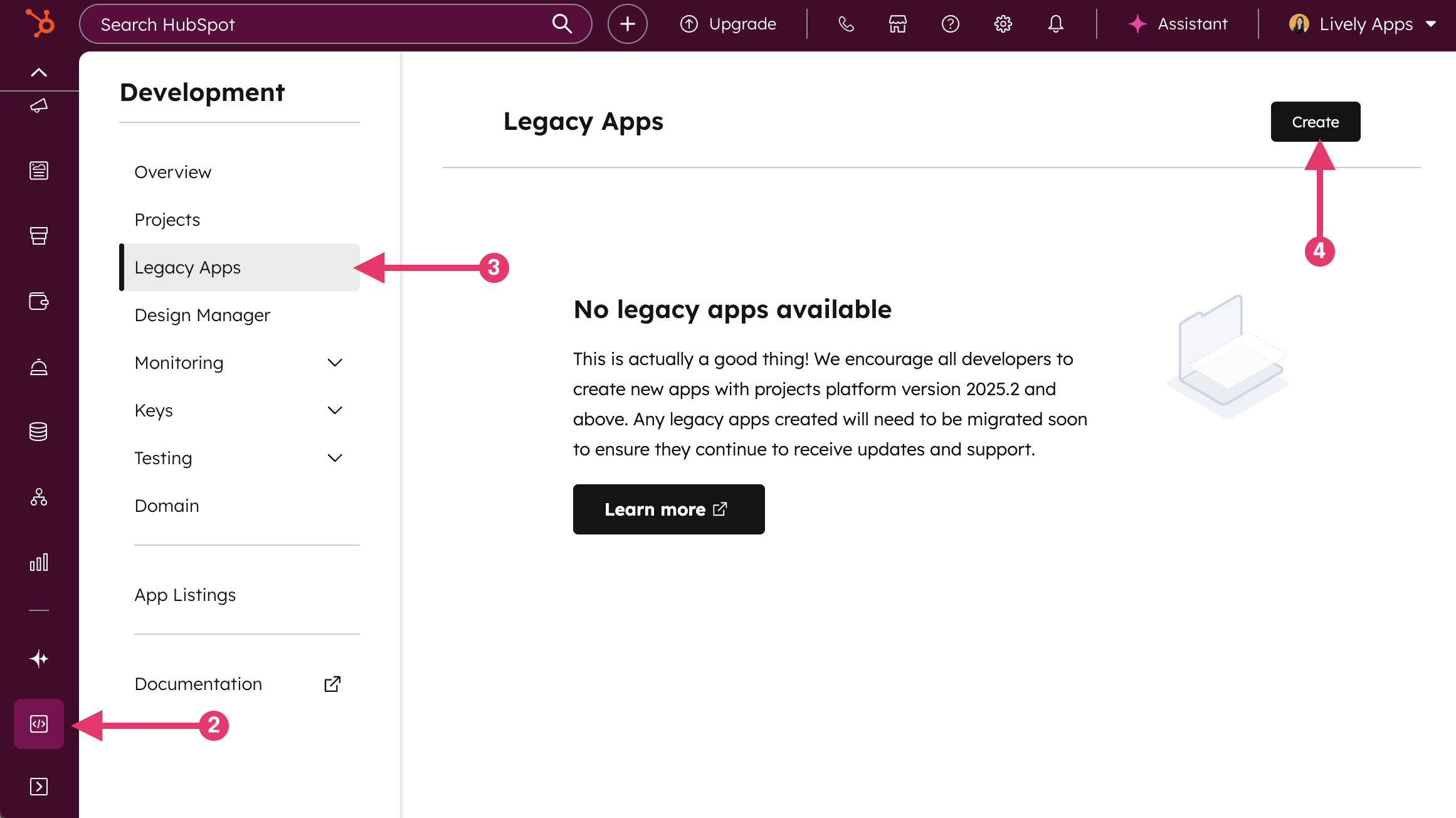 Screenshot of HubSpot Development Settings