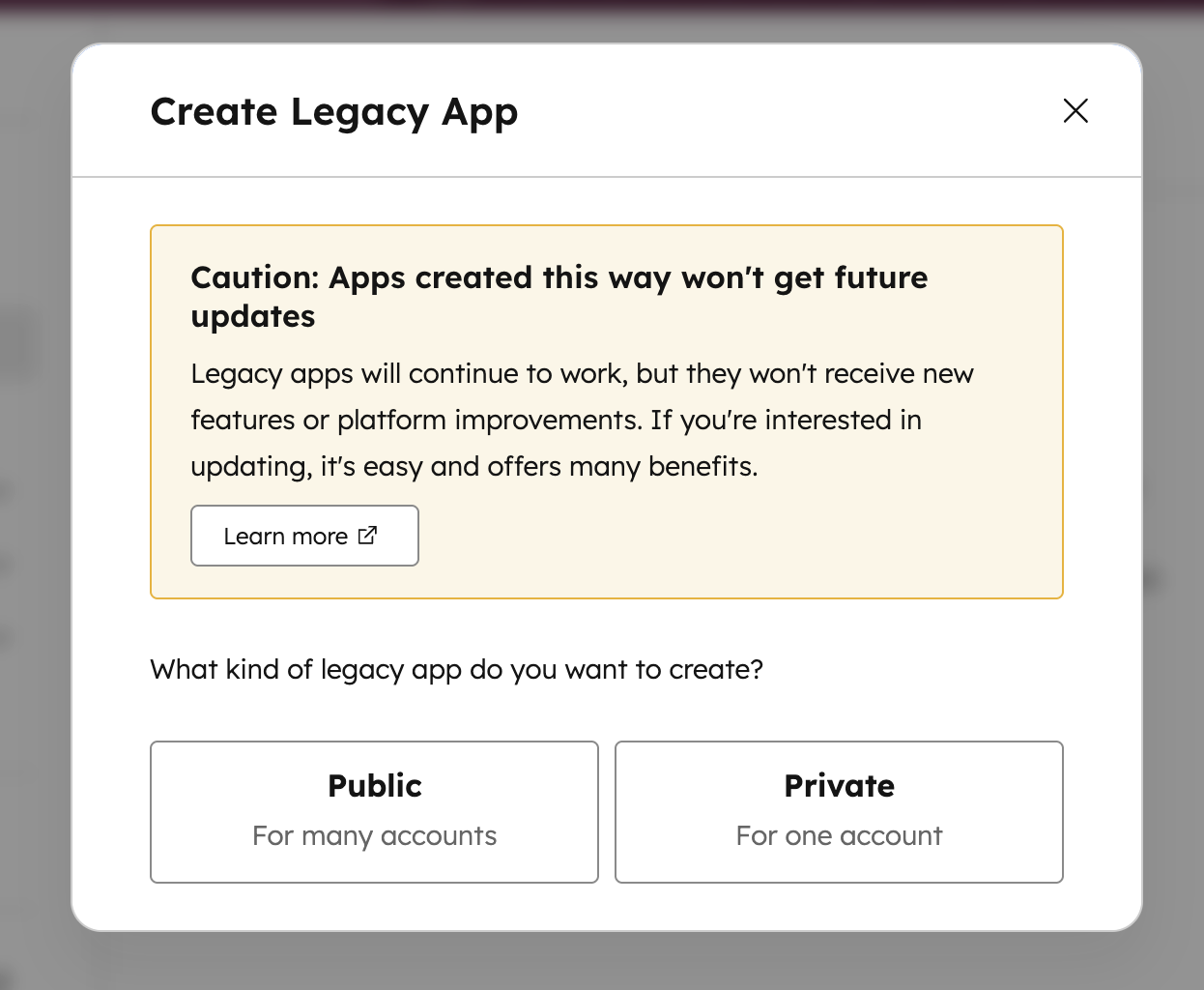 Screenshot of Hubspot Dialog Box