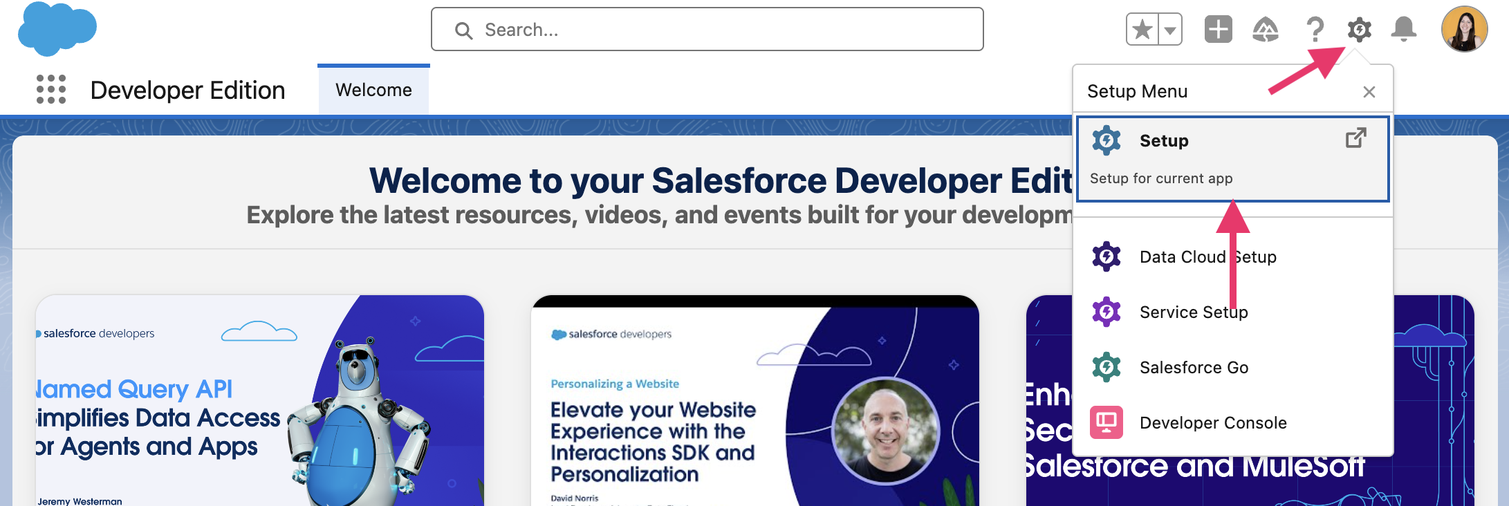 Screen of Salesforce navigation with settings