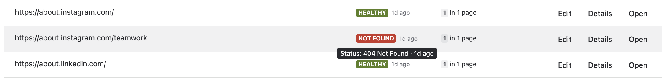 Hover over the status