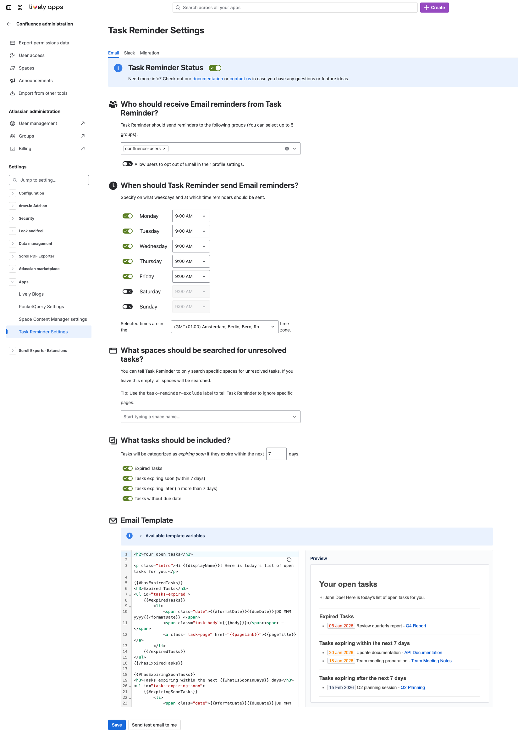 Screen of Task Reminder settings apge
