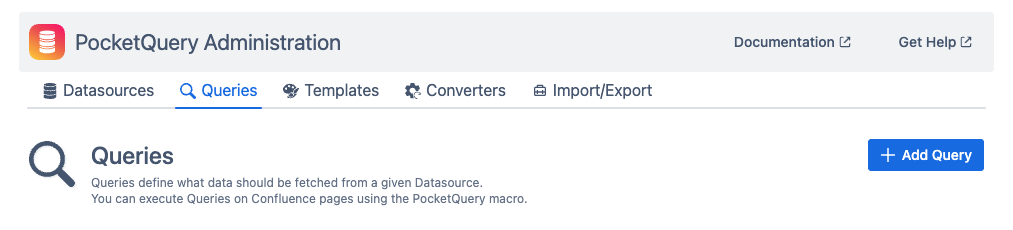 Screenshot of PocketQuery Administration with active Queries tab