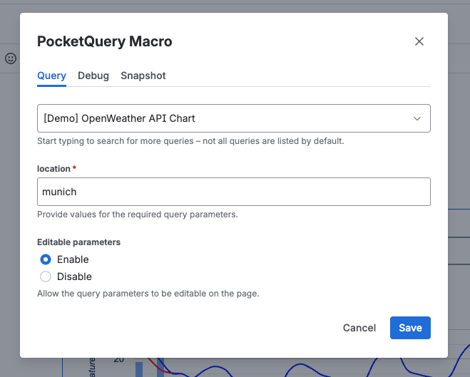 Screen of the PocketQuery macro settings