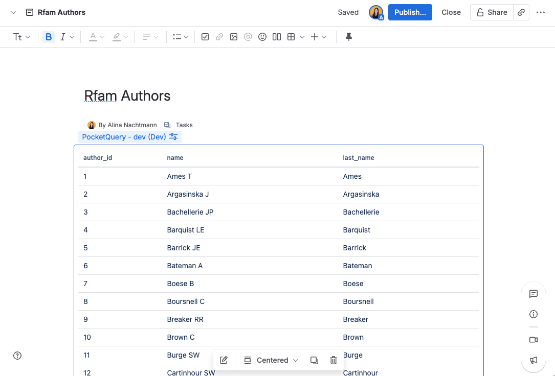 Screen with PocketQuery results on Confluence Page