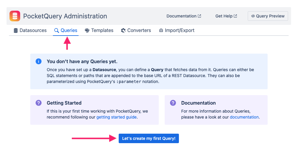 Screen with opened Queries tab and Add button