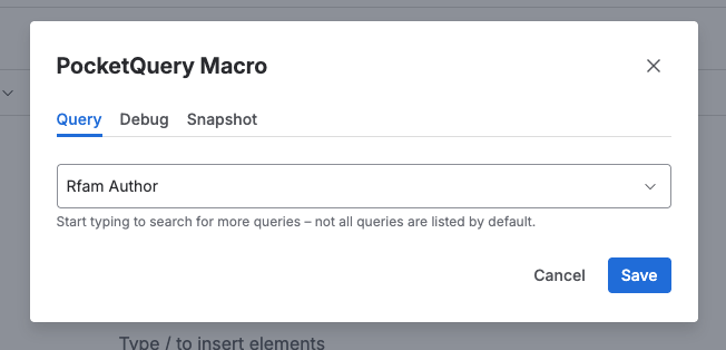 Screen with PocketQuery macro settings