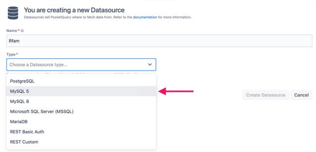 Dropdown with Datasource types