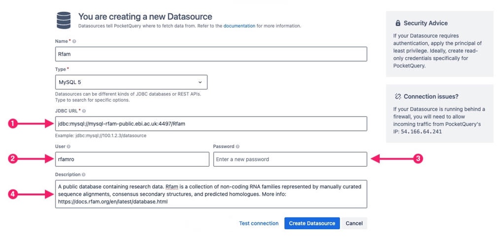 Screenshot of Datasource form