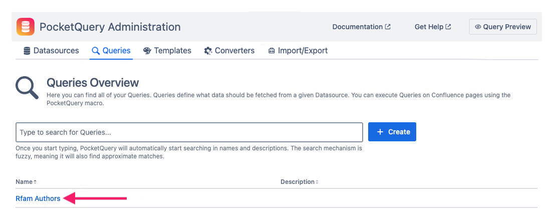 Queries overview in PocketQuery administration