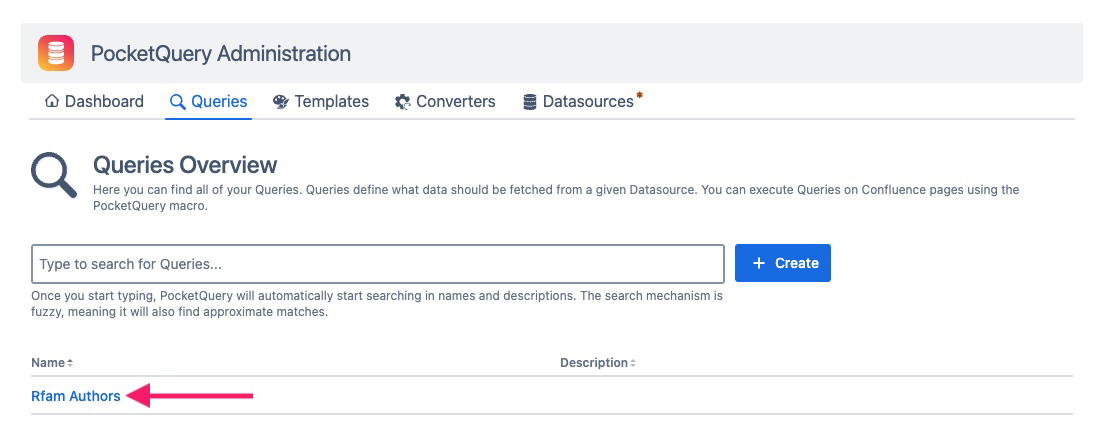 Queries overview in PocketQuery administration