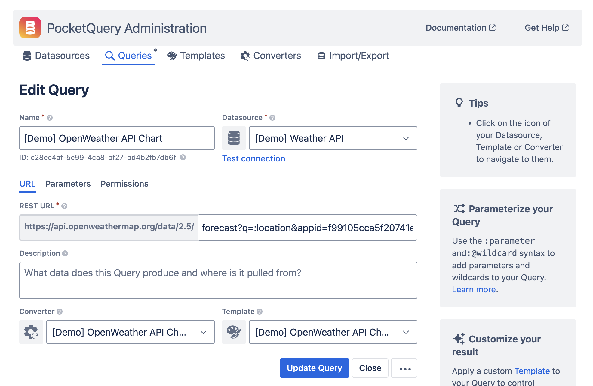 The edit form of a Query