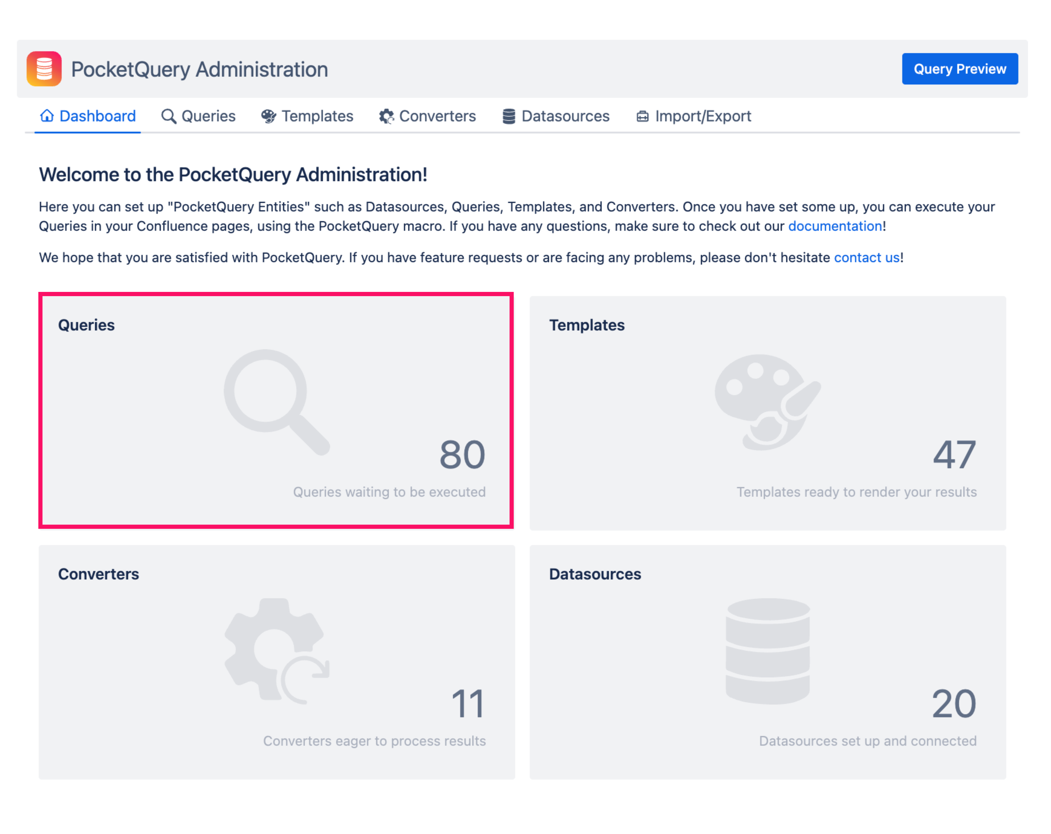 Queries tab in PocketQuery Administration