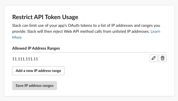 Restrict API Token Usage in Slack settings