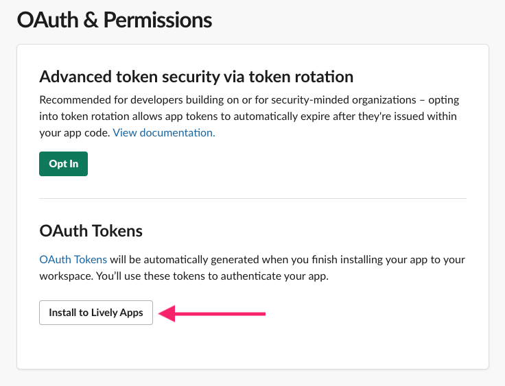 Install to Workspace button in Slack settings