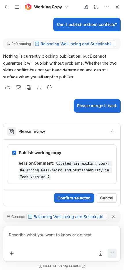 Screenshot of Working copy agent conversation in Rovo