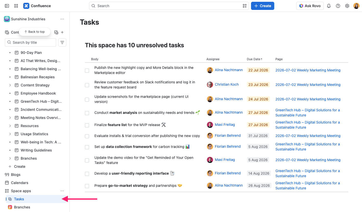 Screenshot of Task Reminder Space Overview