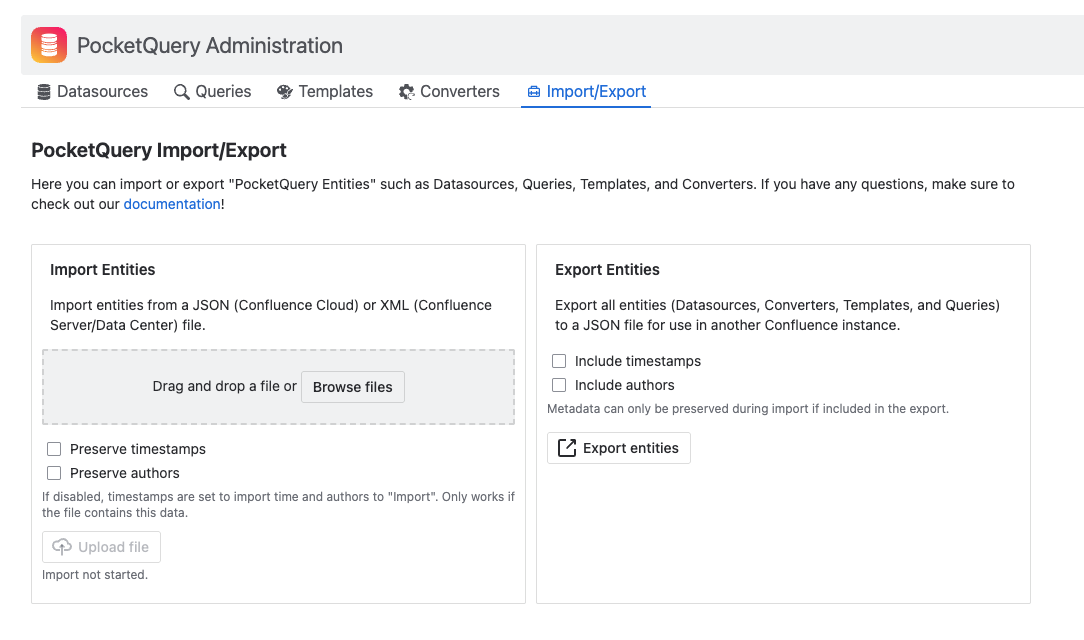 Screen of PocketQuery Import Export page