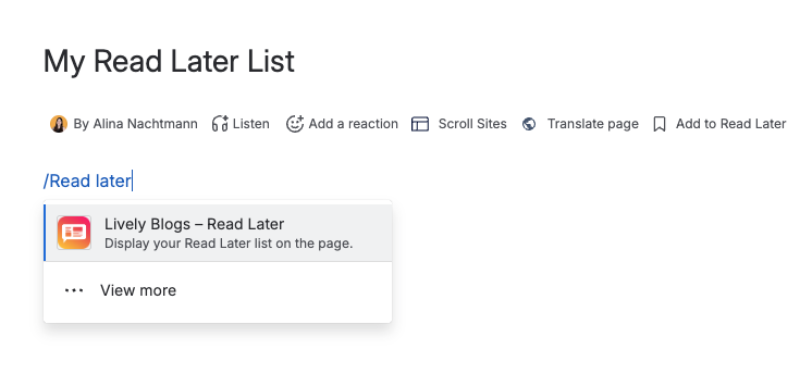 Screenshot of Confluence page edit mode with open macro browser